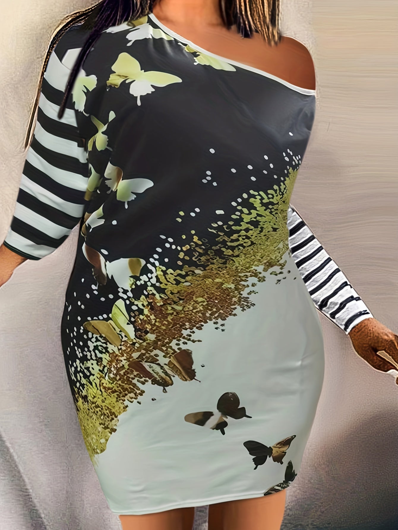 Graphic Print One Shoulder Tee Dress Women's Plus Casual Dress