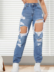 High Rise Distressed Jeans Women's Clothing