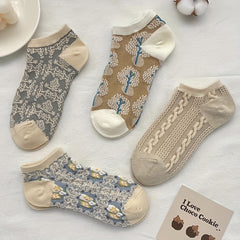 4 Pairs Floral Pattern Socks Low Cut Ankle Socks Women's Stocki