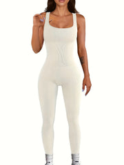 Women's Ribbed Bodycon Jumpsuit Fitness Yoga Tank Top
