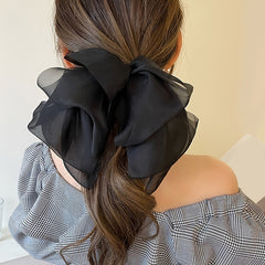 Chiffon Spring Clip Ponytail French Bow Barrette Hair Bows for Women