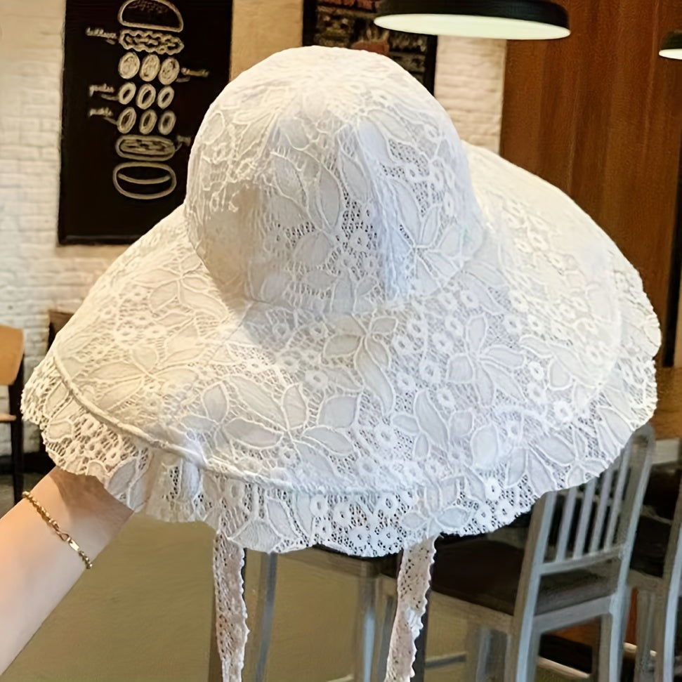 Embroidery Wide Brim Sun Hat UV Protection