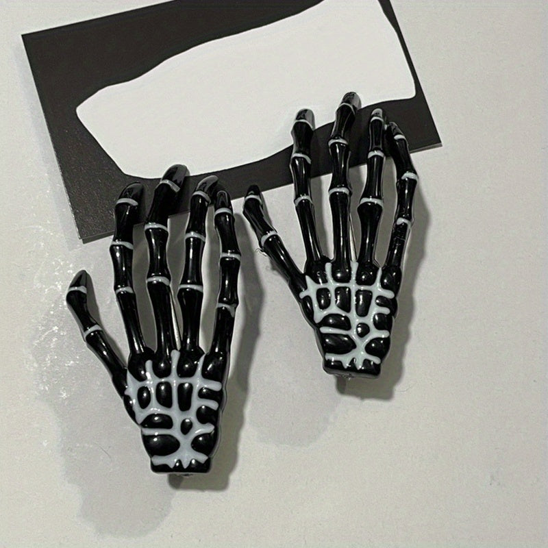 2pcs Y2K Skull Hand Hair Clip Set Gothic Hair Accessories
