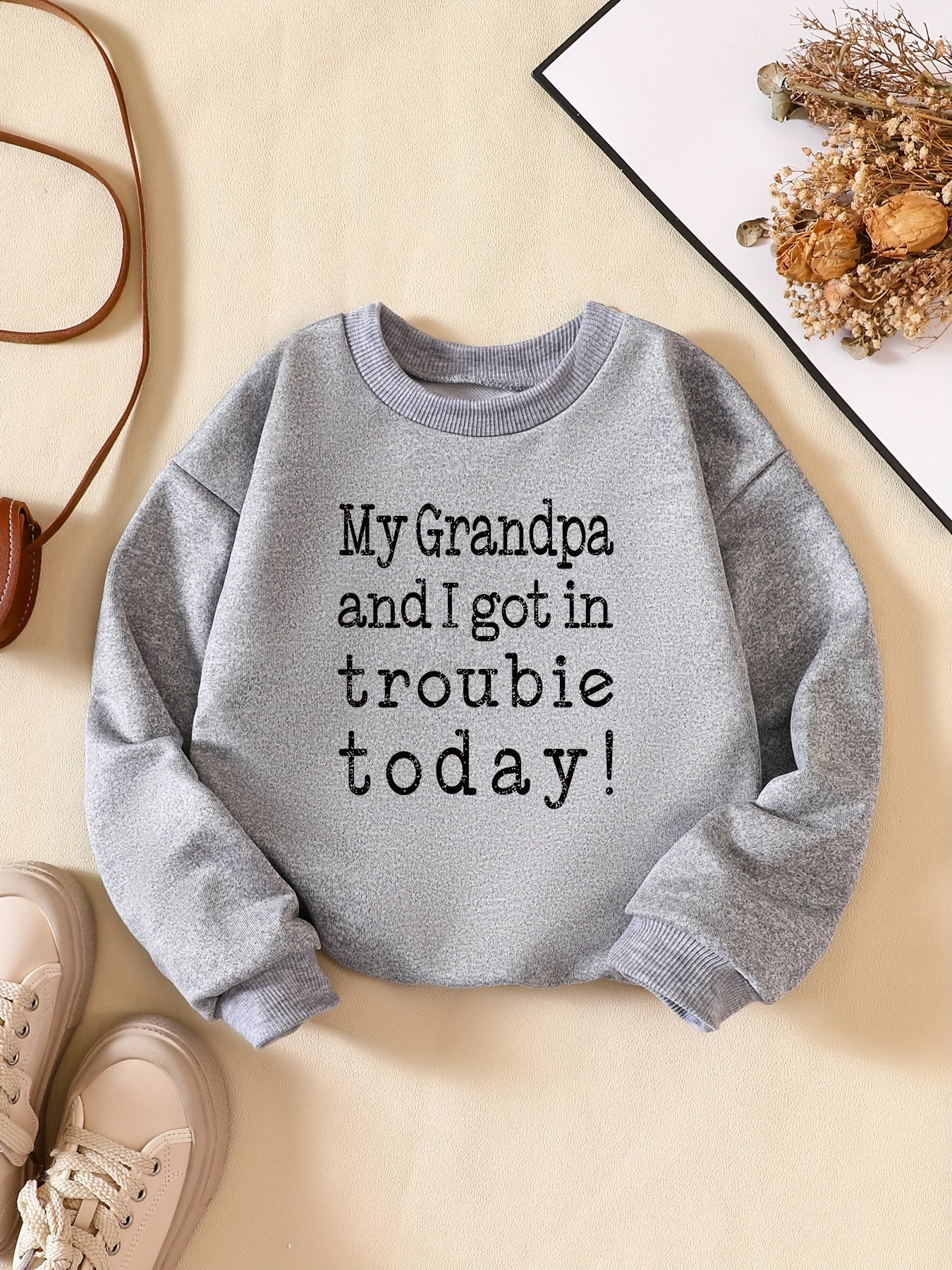 Girls Letter Print Sweatshirt Round Neck Long Sleeve Casual Pullover