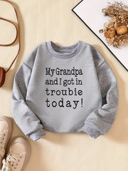 Girls Letter Print Sweatshirt Round Neck Long Sleeve Casual Pullover