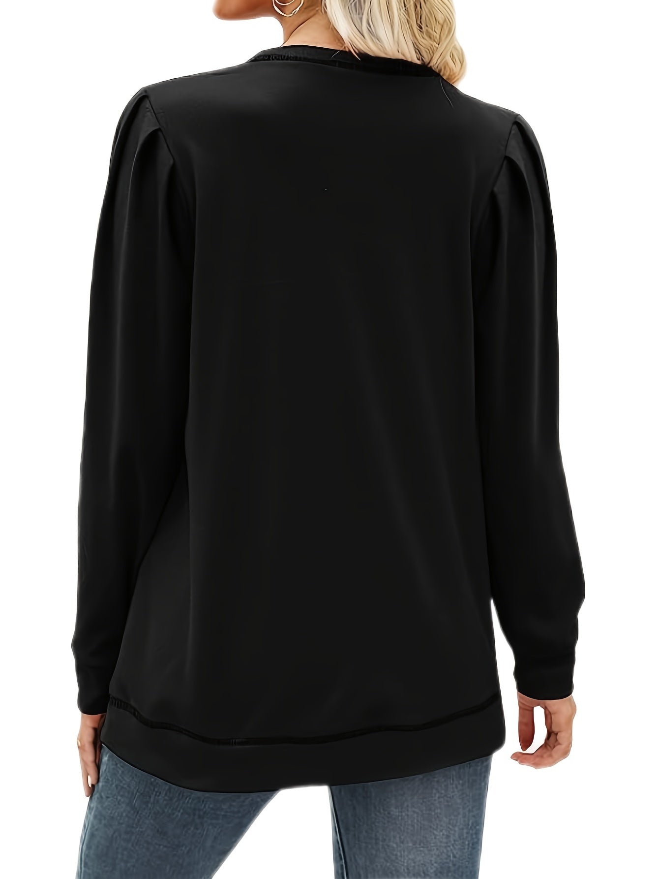 Solid Long Sleeve Round Neck Sweatshirts Casual Sports Sweatshirt Pullover