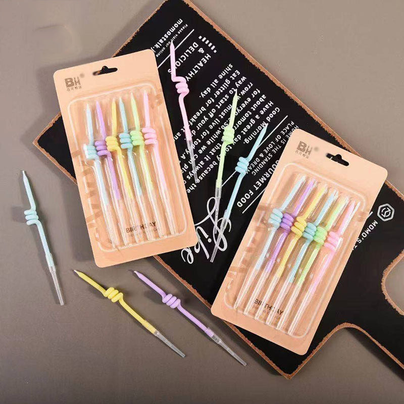 6pcs Dots Birthday Candle Curve Bending Spiral Candle Rainbow Party