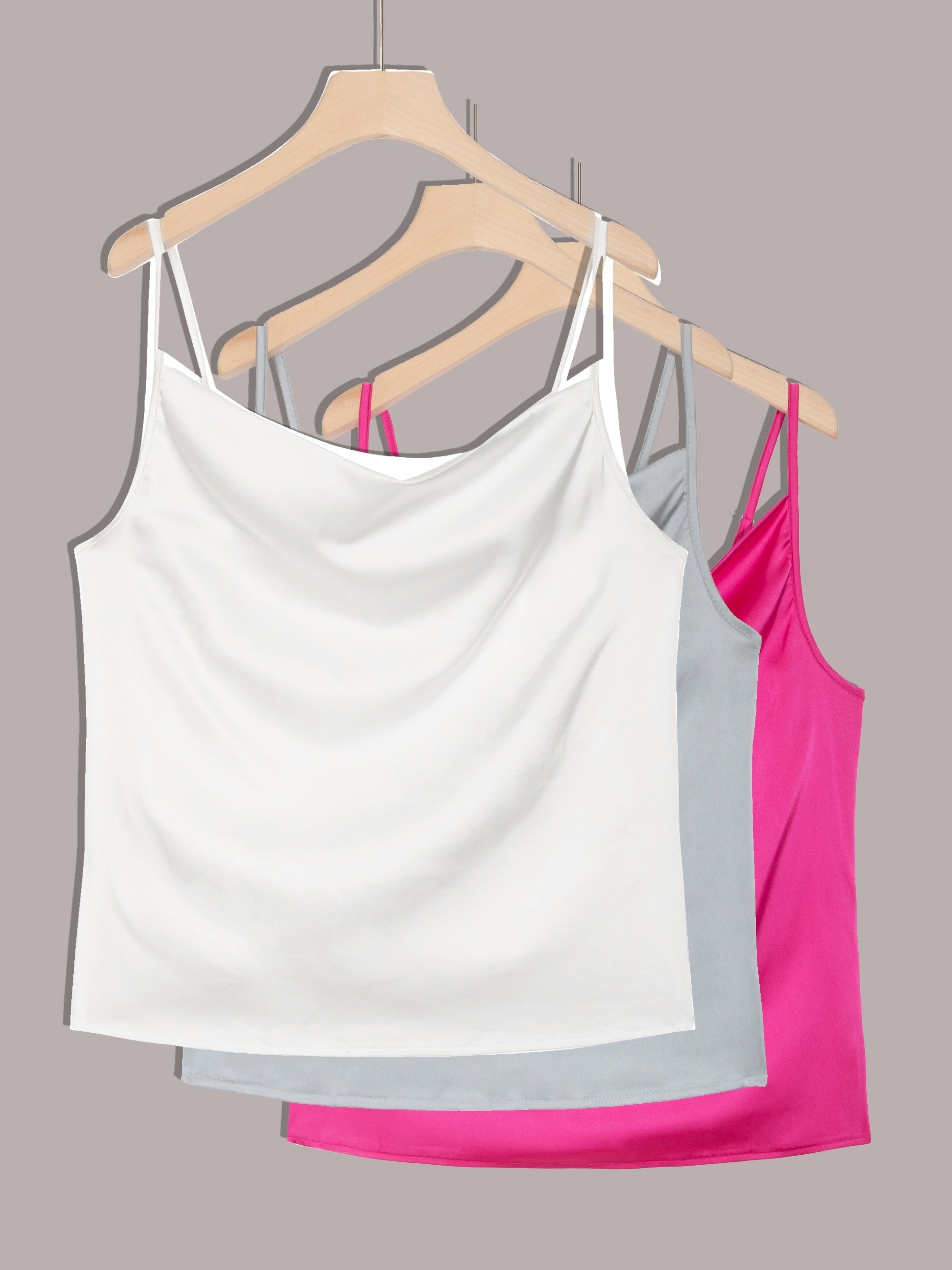 Cowl Neck Spaghetti Strap Top 3 Pairs Casual Sleeveless Cami