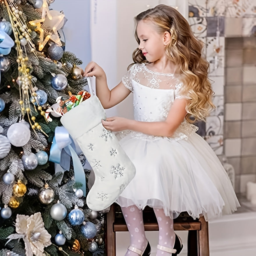 Snowy Christmas Stockings Faux Fur Hanging Ornaments Candy Gift Bags