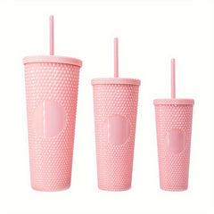 3pcs Plastic Water Cup w/ Straw Durian Texture Coffee Mug