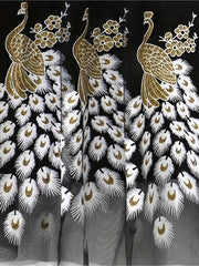 Women's Plus Peacock & Feather Print Elastic Waist Pleated Mesh Skirt