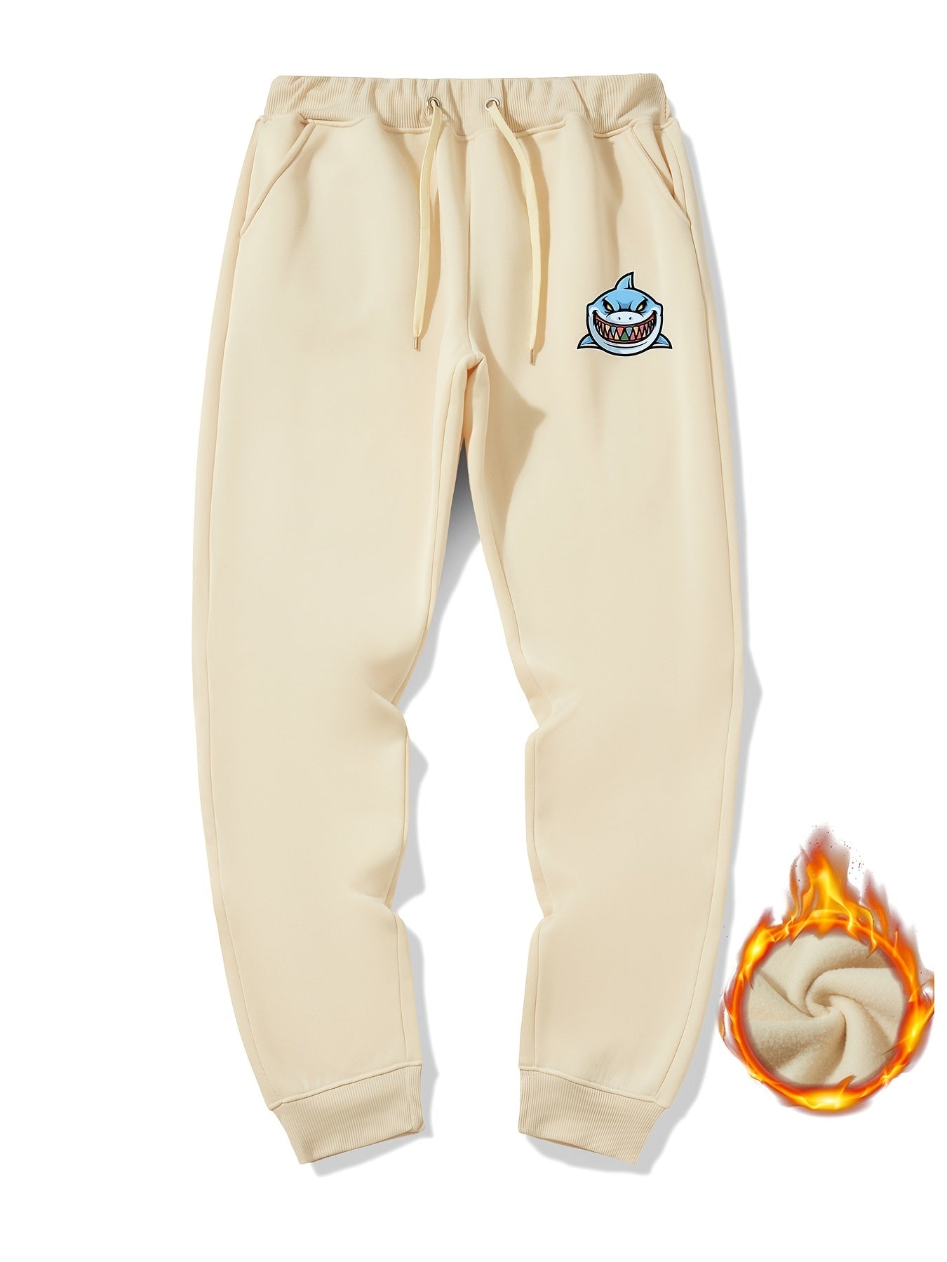 Shark Print Warm Sweatpants Men's Casual Drawstring Jogger Pants