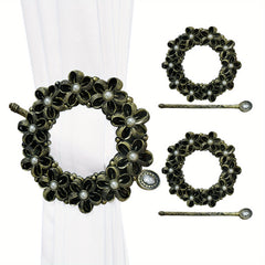 2pcs Flower Pattern Faux Pearl Curtain Tieback Curtain Holdback