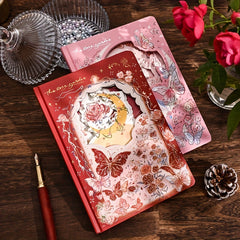 Rose Flower Notebook Hollow Notepad Bronzing Cover & Heart Illustration