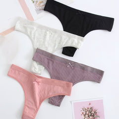 4 Pairs Solid Cotton G Strings & Thongs