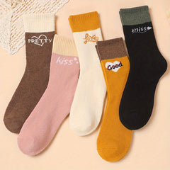 5 Pairs Letter Print Mid Tube Socks for Women