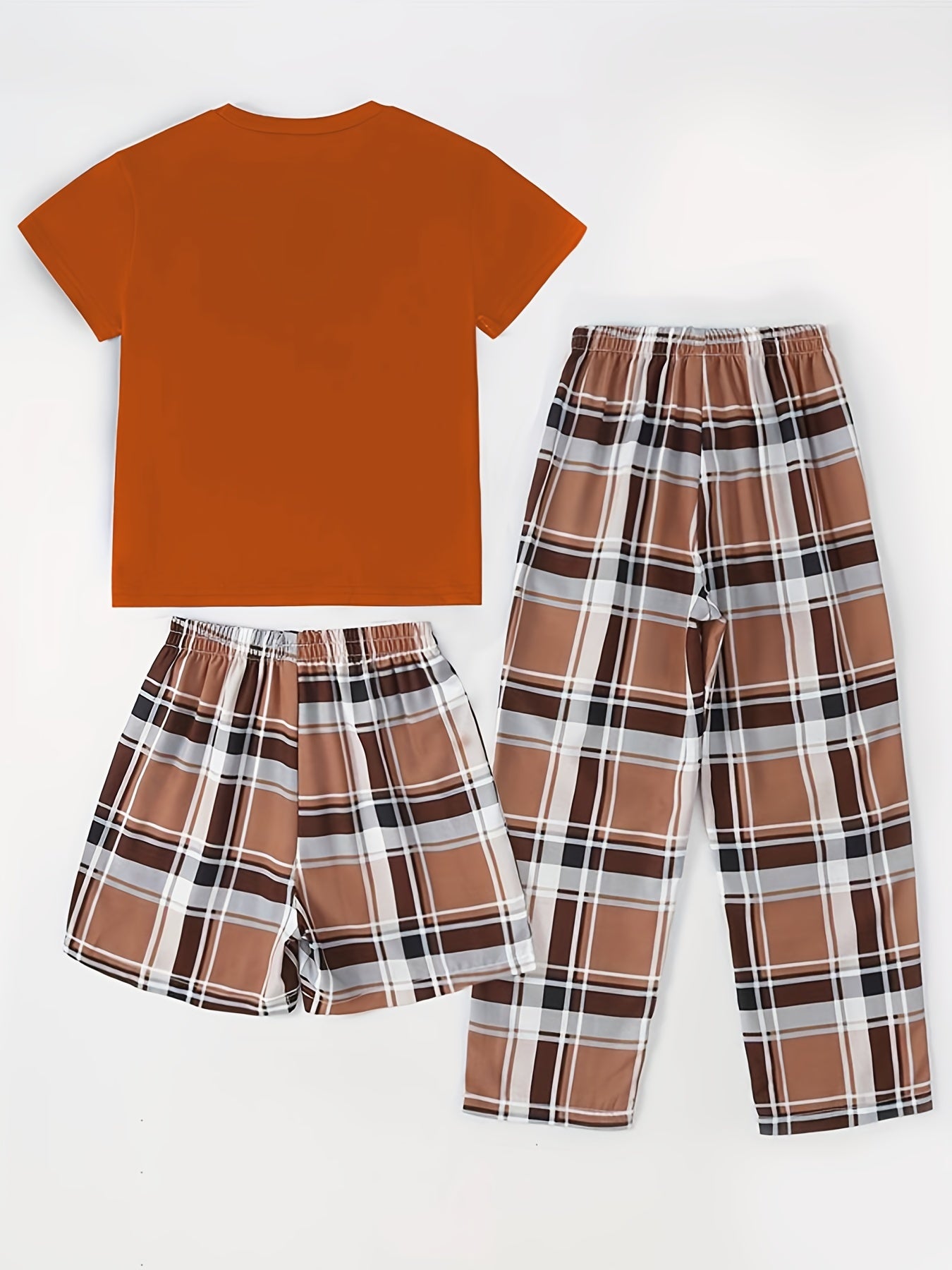 Girls Bear Graphic Pajamas Set, Crew Neck T-Shirt & Plaid Shorts