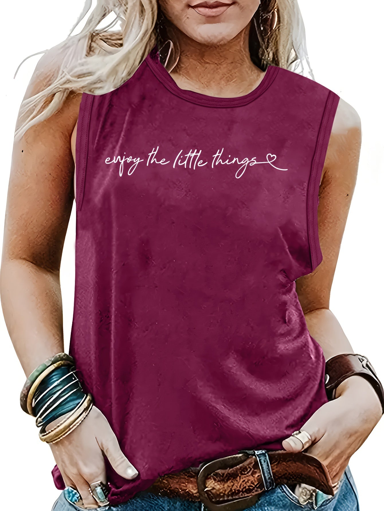 Letter Print Crew Neck Tank Top for Summer