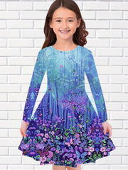 Girls' Magical Forest Long Sleeve Dress for Fall