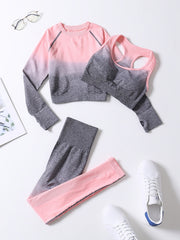 2pcs Women's Seamless Yoga Set Gradient Leggings Crop Top Sports Bra Fitness