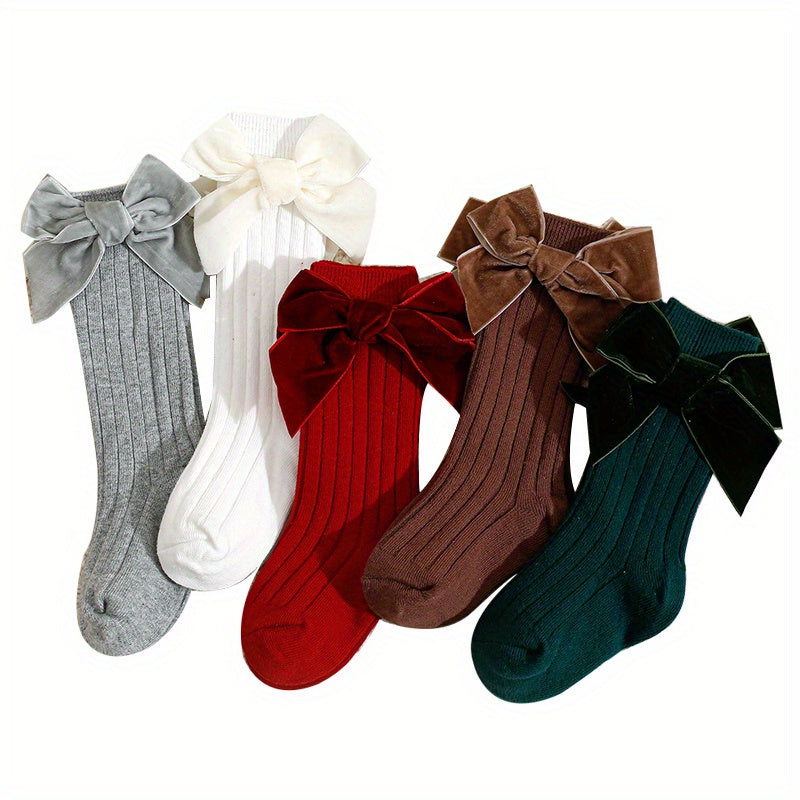 5 Pairs Baby Girl Bowknot Knee High Socks Spring Autumn