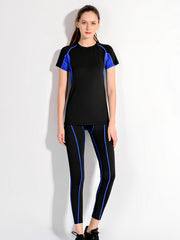 Women's Quick Drying Workout Set with Striped T Shirt and Leggings