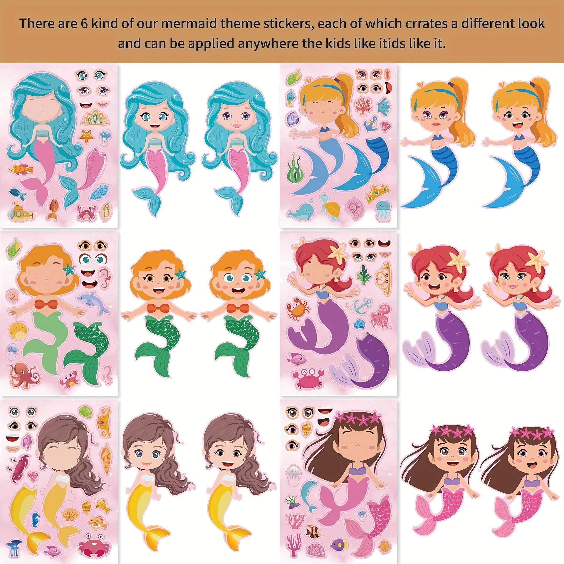 24pcs Mermaid Stickers Make Your Own Mermaid Stickers Party Favors