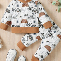 Baby Boy's Classic Print 2pc Set Crew Neck Long Sleeve Top & Pants