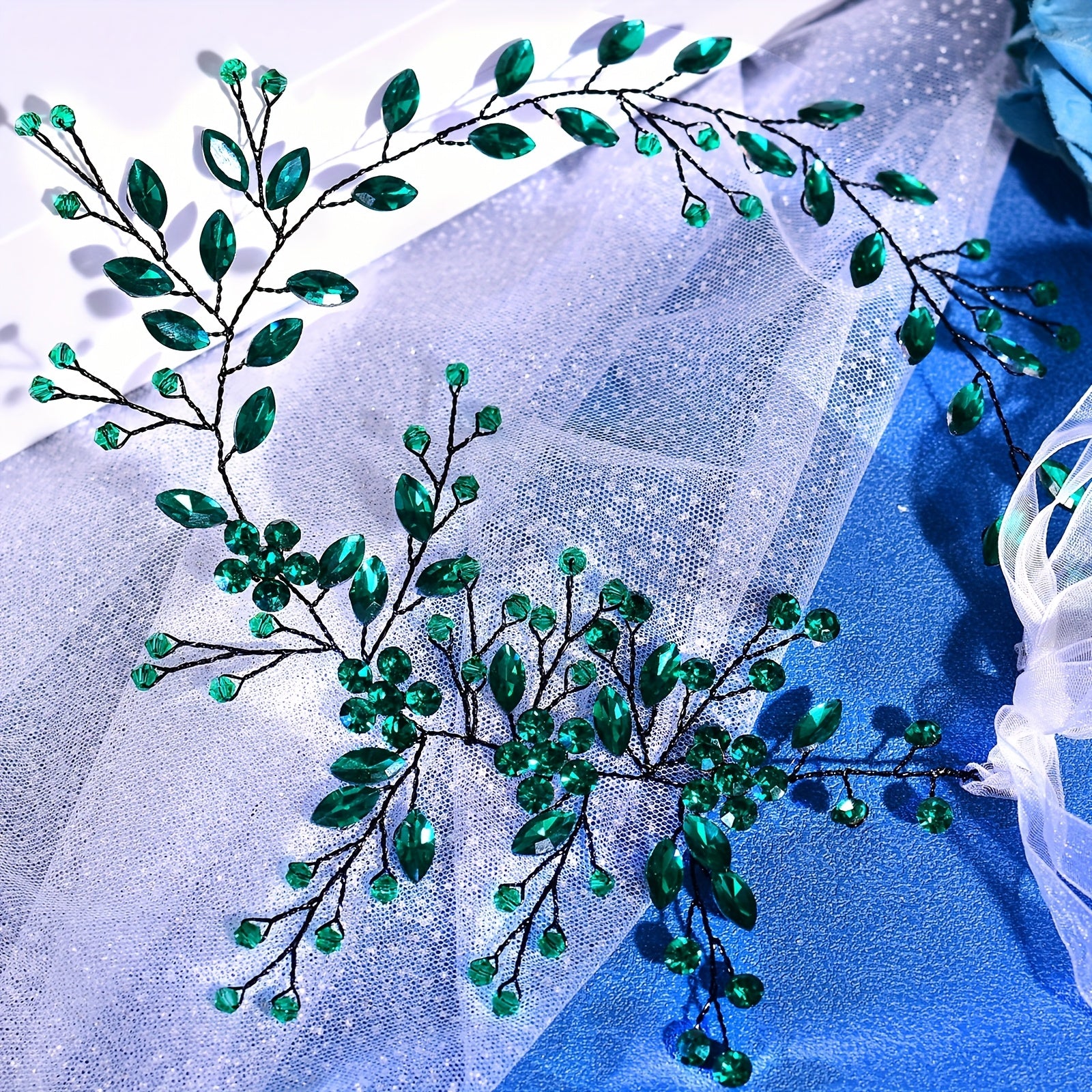 Vintage Emerald Green Bridal Headband with Sparkling Accents