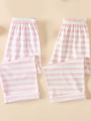 Girls Stripe Print Elastic Waist Trousers Loungewear