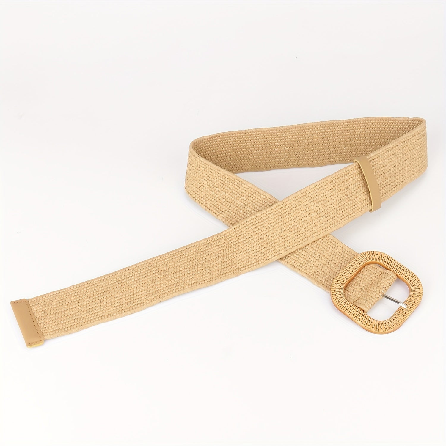 Women's Straw Stretch Waist Belt Square Buckle Boho Beach Dress Belts