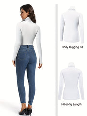 3Pcs High Neck Sporty T Shirt Long Sleeves Solid Sports Tee Women's Activewear