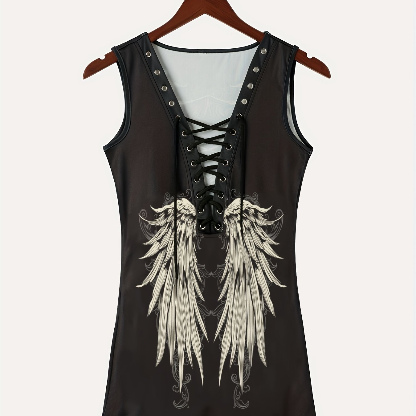 Gothic Tie Up Wings Tank Top Sexy V Neck Sleeveless Top