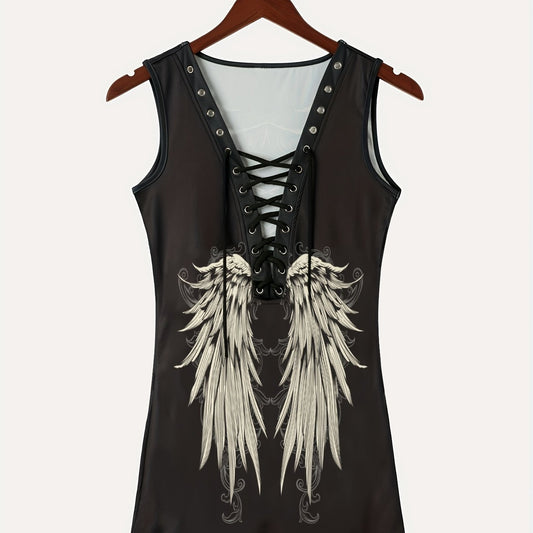 Gothic Tie Up Wings Tank Top Sexy V Neck Sleeveless Top
