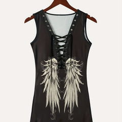 Gothic Tie Up Wings Tank Top Sexy V Neck Sleeveless Top