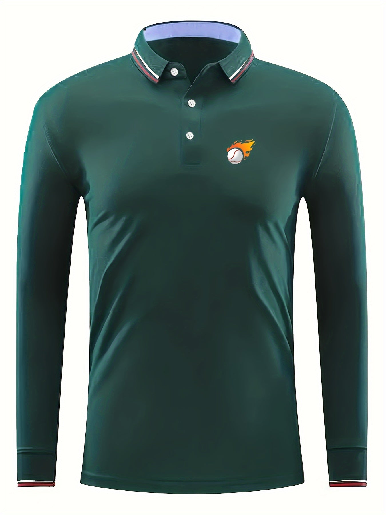 Burning Baseball Pattern Men's Casual Long Sleeve Shirt