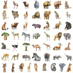 50pcs Watercolor Animal Graffiti Stickers Waterproof Cartoon Decor Stickers