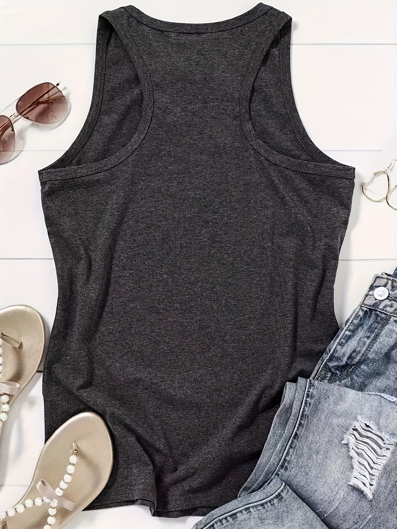 Plant Print Tank Top Crew Neck Summer Sleeveless Top