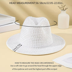 Faux Pearl Decor Fedora Cap Cowgirl Hat Rolled Brim Jazz Felt Hat