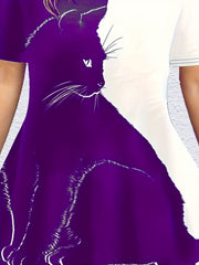 Colorblock Cat Print Top & Leggings Set