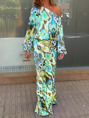 Slanted Shoulder Blouse & Fishtail Skirt Set for Spring & Summer