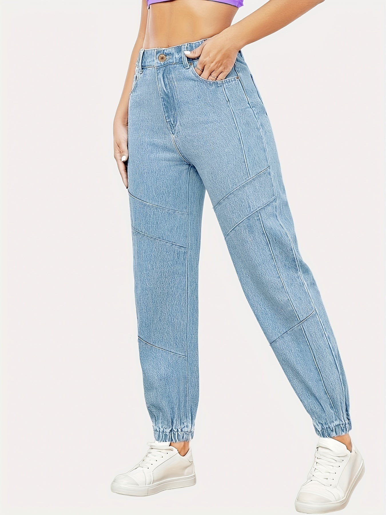 Women's Non Stretch Jogger Pants Slash Pockets Straight Legs Denim Pants