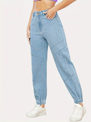 Women's Non Stretch Jogger Pants Slash Pockets Straight Legs Denim Pants