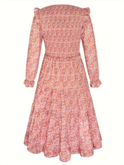 Women's Plus Floral Print Ruffle Trim V Neck Maxi Dress
