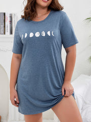 Women's Plus Moon Print Round Neck Short Sleeve Sleep Tee Dress