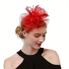 Lady Mesh Hat with Faux Feather Head Piece Accessories