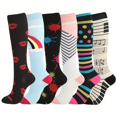 Men's Striped Compression Socks for Running Cycling Hiking - 5 Pairs