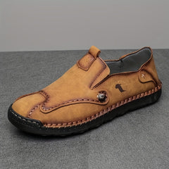 Men's Leather Loafer Shoes Comfy Stitch Detail Slip On Shoes