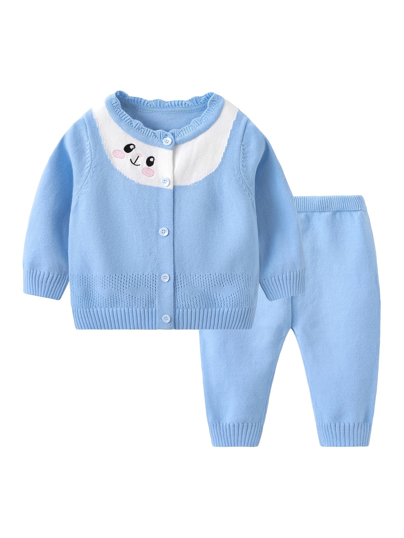 2pcs Baby Girls Knit Cardigan & Pants Set Cartoon Embroidery Long Sleeve