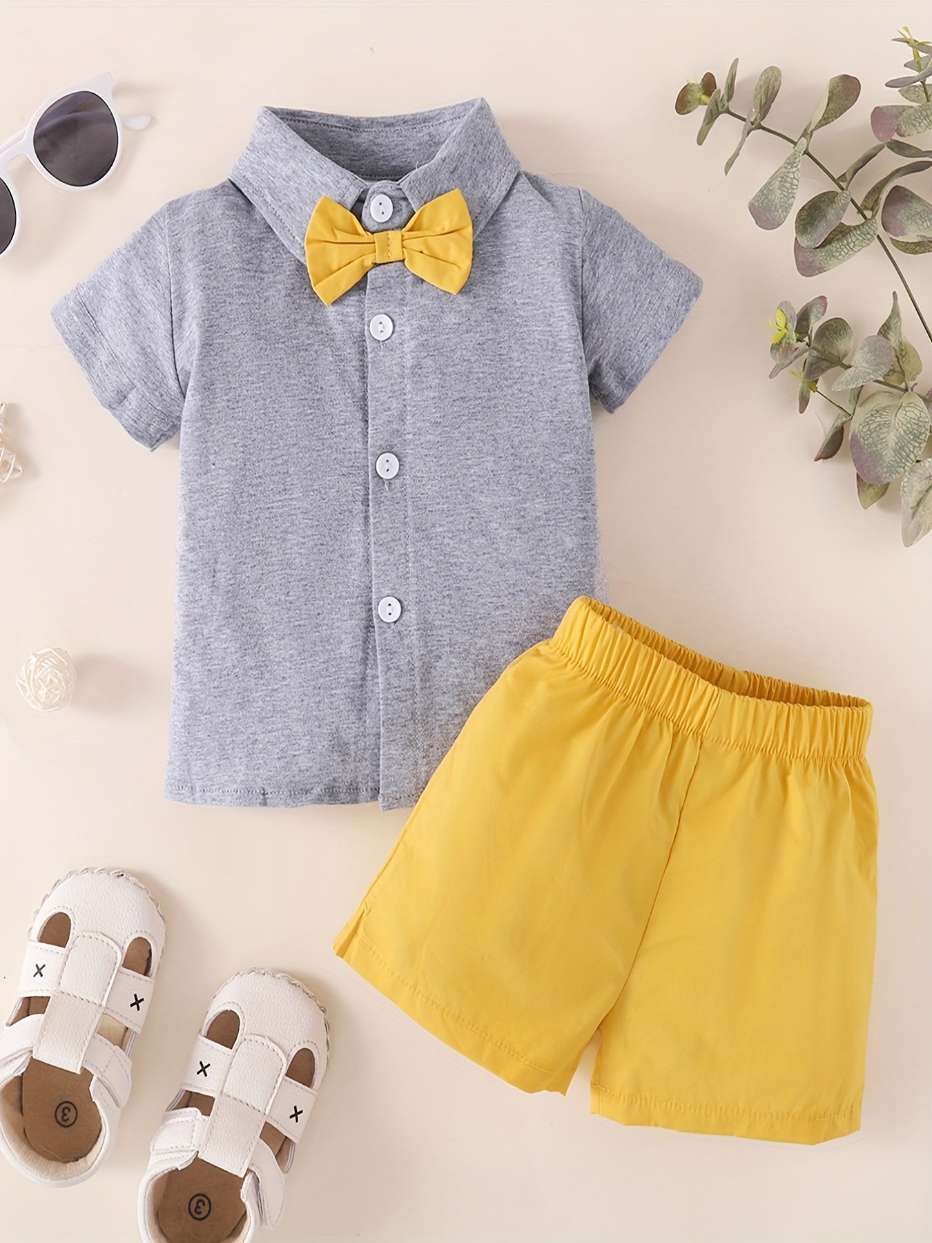 Boys Short Sleeve Bowtie Shirt & Shorts Set